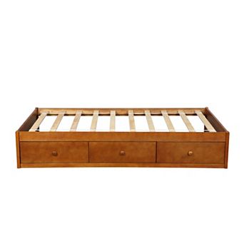 Pnronnc Twin Size Platform Bed with 3 Drawers Solid Wood Storage Bed Frame