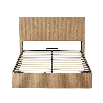 Pnronnc Gas Spring Lift Up Storage Bed Frame Wood Ripples Hydraulics Platform Bed