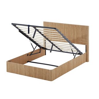 Pnronnc Gas Spring Lift Up Storage Bed Frame Wood Ripples Hydraulics Platform Bed