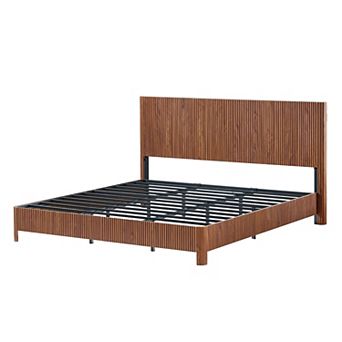 Pnronnc Curved Wooden Bed Frame Modern Platform Bed, No Box Spring Needed