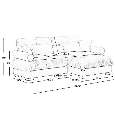 Pnronnc Small L Shape Sofa Velvet Sofa Couch with Footstool and Pillows