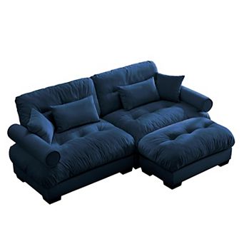 Pnronnc Small L Shape Sofa Velvet Sofa Couch with Footstool and Pillows