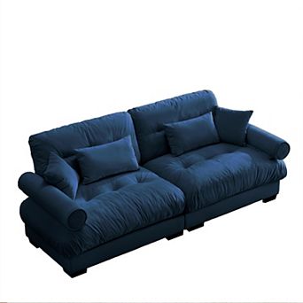 Pnronnc Modern Loveseat Velvet 2-Seater Sofa with Waist Pillows and Throw Pillows