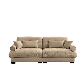 Pnronnc Modern Loveseat Velvet 2-Seater Sofa with Waist Pillows and Throw Pillows
