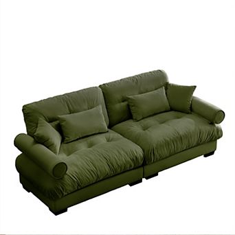 Pnronnc Modern Loveseat Velvet 2-Seater Sofa with Waist Pillows and Throw Pillows
