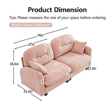 Pnronnc Loveseat Cloud Sectional Sofa Chenille Comfortable Couch with Pillow