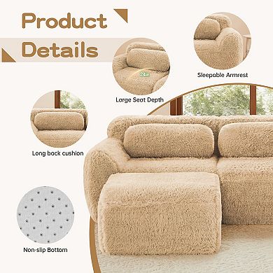 Pnronnc Plush Loveseat 2-Seater Couch Modular Sectional Sofa with Throw Pillows