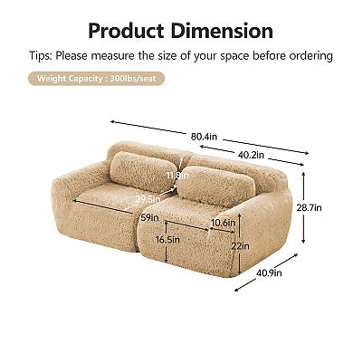 Pnronnc Plush Loveseat 2-Seater Couch Modular Sectional Sofa with Throw Pillows