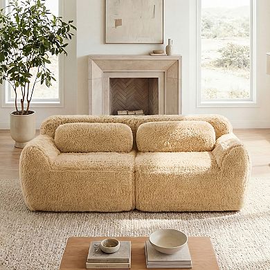 Pnronnc Plush Loveseat 2-Seater Couch Modular Sectional Sofa with Throw Pillows