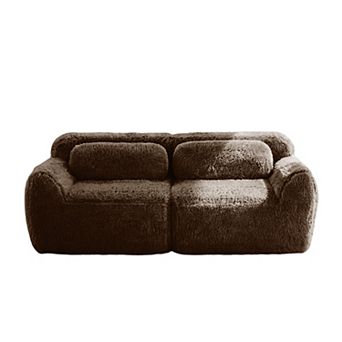 Pnronnc Plush Loveseat 2-Seater Couch Modular Sectional Sofa with Throw Pillows