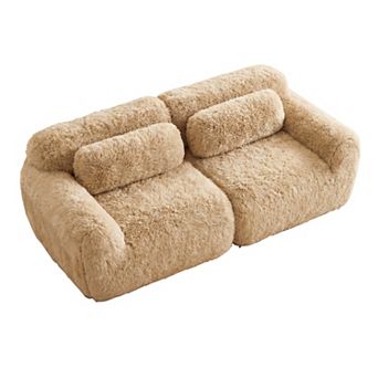 Pnronnc Plush Loveseat 2-Seater Couch Modular Sectional Sofa with Throw Pillows