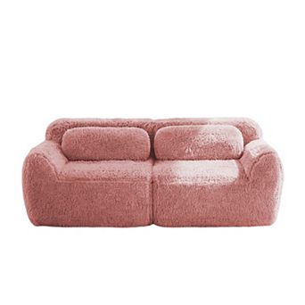 Pnronnc Plush Loveseat 2-Seater Couch Modular Sectional Sofa with Throw Pillows