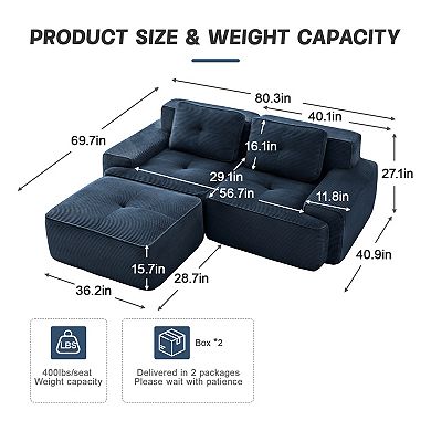 Pnronnc L Shaped Modular Sectional Sofa Corduroy Couch with Movable Footstool and Pillow