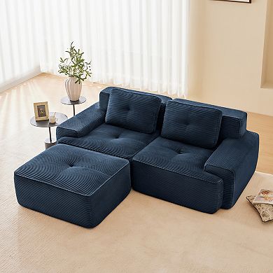 Pnronnc L Shaped Modular Sectional Sofa Corduroy Couch with Movable Footstool and Pillow