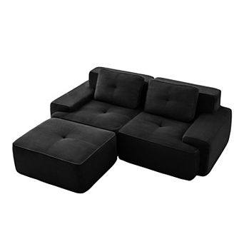 Pnronnc L Shaped Modular Sectional Sofa Corduroy Couch with Movable Footstool and Pillow