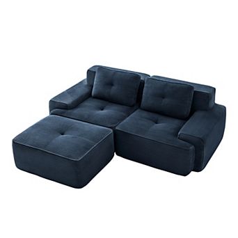 Pnronnc L Shaped Modular Sectional Sofa Corduroy Couch with Movable Footstool and Pillow