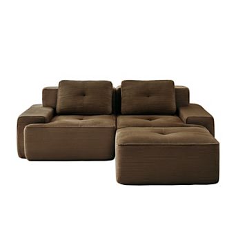 Pnronnc L Shaped Modular Sectional Sofa Corduroy Couch with Movable Footstool and Pillow