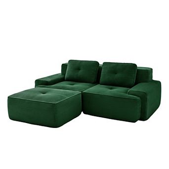 Pnronnc L Shaped Modular Sectional Sofa Corduroy Couch with Movable Footstool and Pillow
