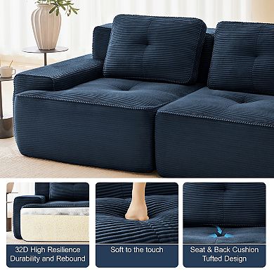 Pnronnc Modern Loveseat Modular Deep Seat Sofa Corduroy 2-Seater Couch with Pillow