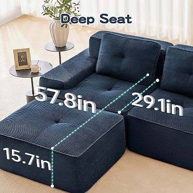 Pnronnc Modern Loveseat Modular Deep Seat Sofa Corduroy 2-Seater Couch with Pillow