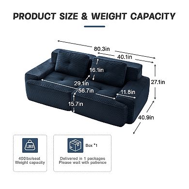 Pnronnc Modern Loveseat Modular Deep Seat Sofa Corduroy 2-Seater Couch with Pillow