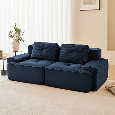 Pnronnc Modern Loveseat Modular Deep Seat Sofa Corduroy 2-Seater Couch with Pillow