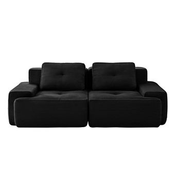 Pnronnc Modern Loveseat Modular Deep Seat Sofa Corduroy 2-Seater Couch with Pillow