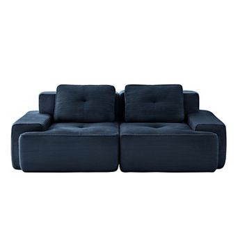 Pnronnc Modern Loveseat Modular Deep Seat Sofa Corduroy 2-Seater Couch with Pillow