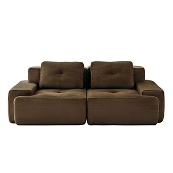 Pnronnc Modern Loveseat Modular Deep Seat Sofa Corduroy 2-Seater Couch with Pillow