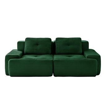 Pnronnc Modern Loveseat Modular Deep Seat Sofa Corduroy 2-Seater Couch with Pillow