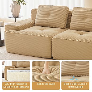 Pnronnc Modern U-Shaped Modular Sectional Sofa Corduroy Couch with Movable Footstool and Pillow