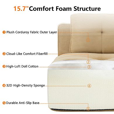 Pnronnc Modern U-Shaped Modular Sectional Sofa Corduroy Couch with Movable Footstool and Pillow