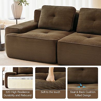 Pnronnc Modern Modular Sectional Sofa, Corduroy Oversized 3-Seater Couch with Pillow