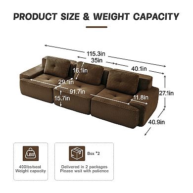 Pnronnc Modern Modular Sectional Sofa, Corduroy Oversized 3-Seater Couch with Pillow