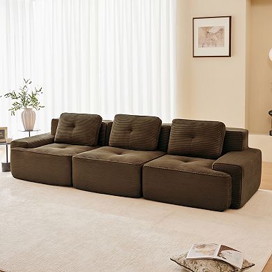 Pnronnc Modern Modular Sectional Sofa, Corduroy Oversized 3-Seater Couch with Pillow