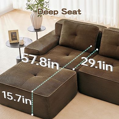 Pnronnc Modern Modular Sectional Sofa, Corduroy 4-Seater Couch with Pillow