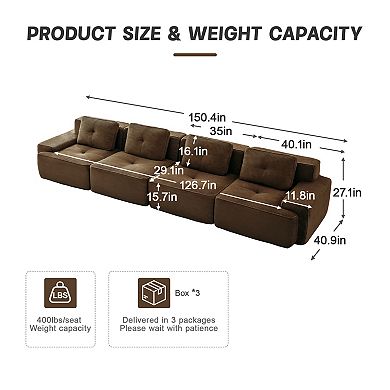 Pnronnc Modern Modular Sectional Sofa, Corduroy 4-Seater Couch with Pillow