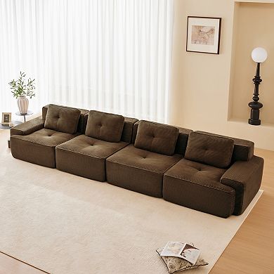 Pnronnc Modern Modular Sectional Sofa, Corduroy 4-Seater Couch with Pillow