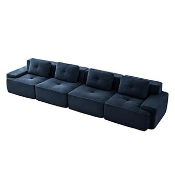 Pnronnc Modern Modular Sectional Sofa, Corduroy 4-Seater Couch with Pillow