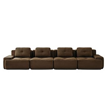 Pnronnc Modern Modular Sectional Sofa, Corduroy 4-Seater Couch with Pillow