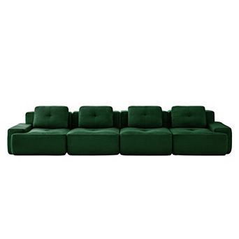 Pnronnc Modern Modular Sectional Sofa, Corduroy 4-Seater Couch with Pillow