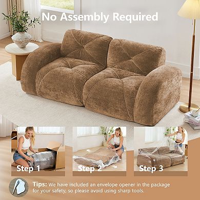 Pnronnc Loveseat 2-Seater Tufted Boneless Sofa Velvet Cloud Couch with Modular Design