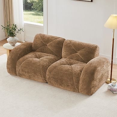 Pnronnc Loveseat 2-Seater Tufted Boneless Sofa Velvet Cloud Couch with Modular Design