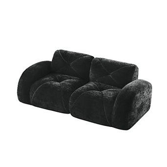Pnronnc Loveseat 2-Seater Tufted Boneless Sofa Velvet Cloud Couch with Modular Design