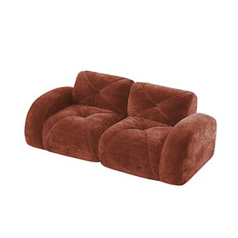 Pnronnc Loveseat 2-Seater Tufted Boneless Sofa Velvet Cloud Couch with Modular Design