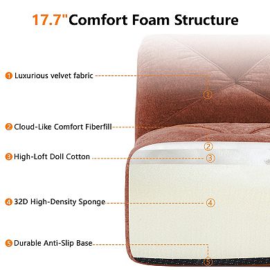 Pnronnc L-Shaped Boneless Sofa Velvet Modular Couch with Tufted Design and Movable Footstools