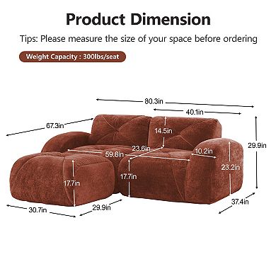 Pnronnc L-Shaped Boneless Sofa Velvet Modular Couch with Tufted Design and Movable Footstools