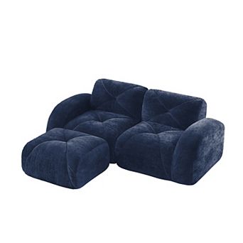 Pnronnc L-Shaped Boneless Sofa Velvet Modular Couch with Tufted Design and Movable Footstools