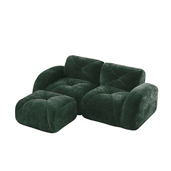 Pnronnc L-Shaped Boneless Sofa Velvet Modular Couch with Tufted Design and Movable Footstools