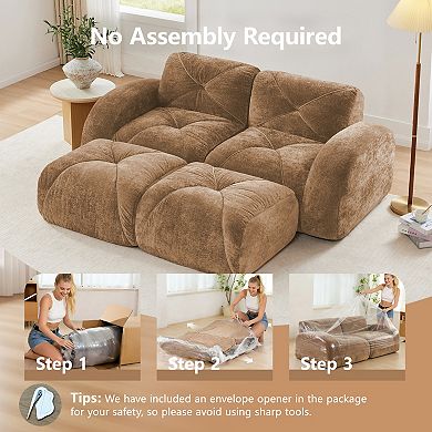 Pnronnc Boneless Sofa with Movable Footstools Velvet Modular Cloud Couch